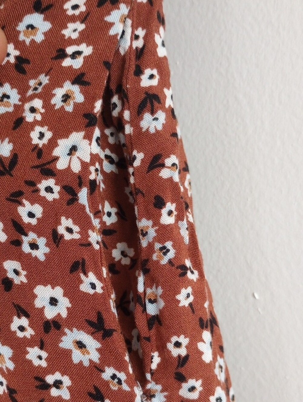 Miami Brown Boho Ditsy Floral Smocked Ruffles Wide-Leg Jumpsuit Size Large - Picture 5 of 10